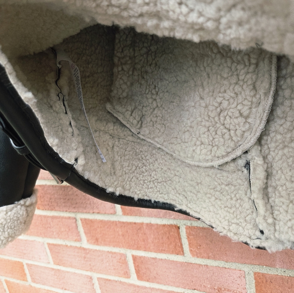 Topshop shearling aviator jacket in black and cream Medium - Picture 7 of 8